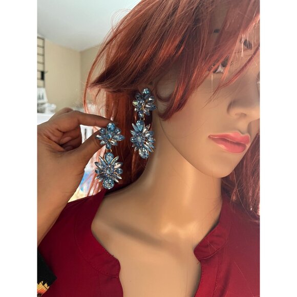 blue rhinestone earrings baby blue statement long big large crystal earrings - Picture 6 of 9